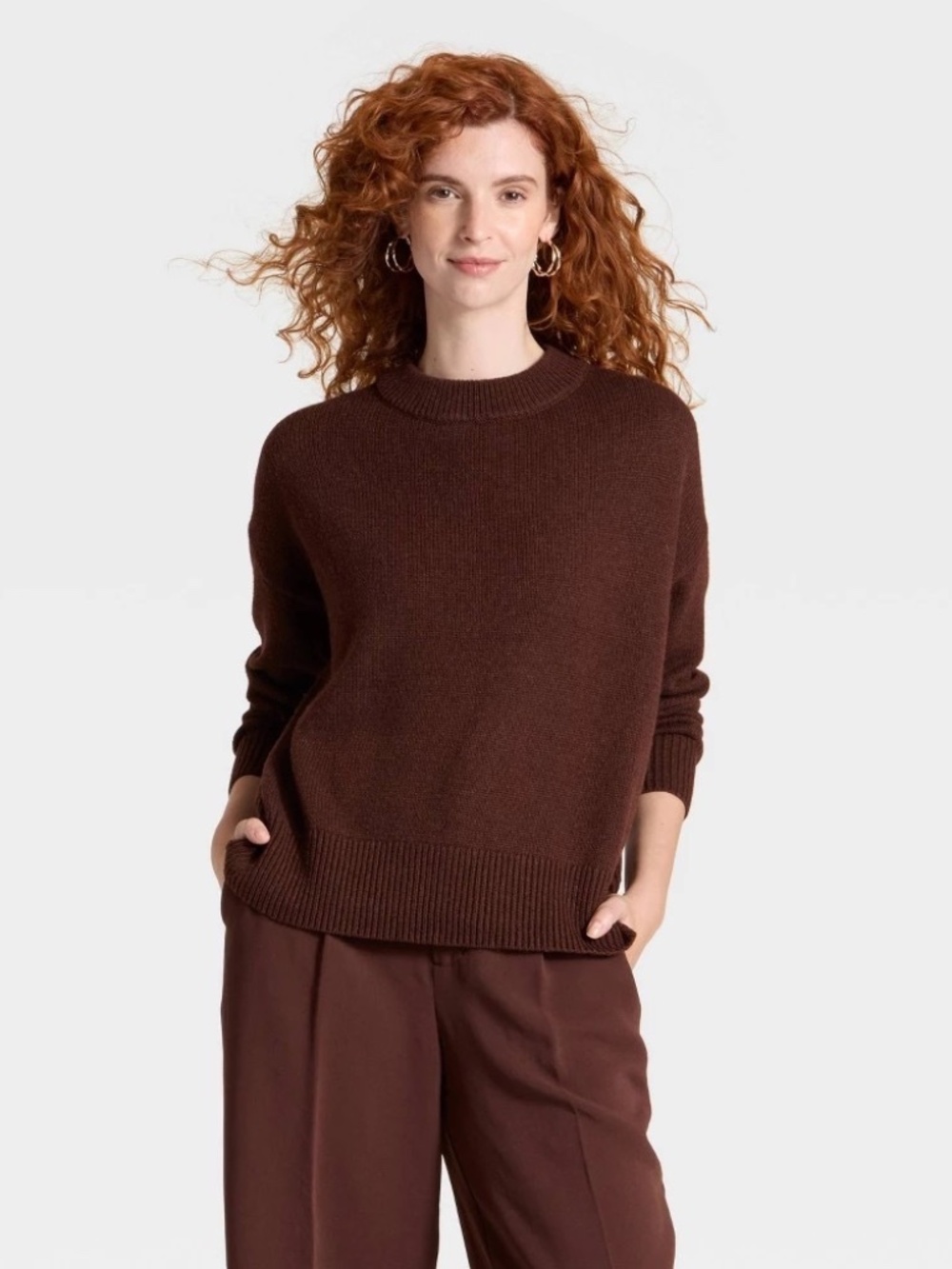 Women's Woolen Crew Pullover Sweater - a New Day™ Brown M